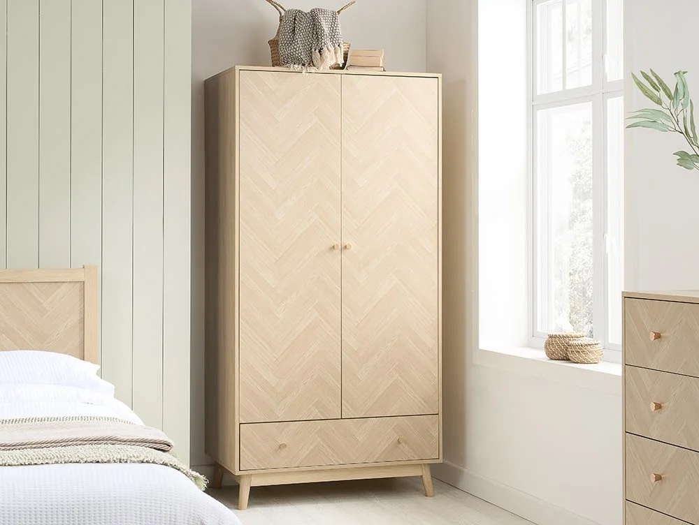 Birlea Birlea Herringford Light Oak 2 Door 1 Drawer Wardrobe