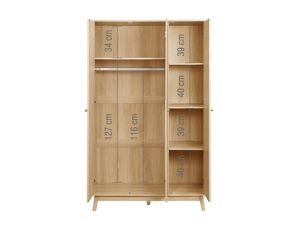Birlea Birlea Herringford Light Oak 3 Door Mirrored Wardrobe