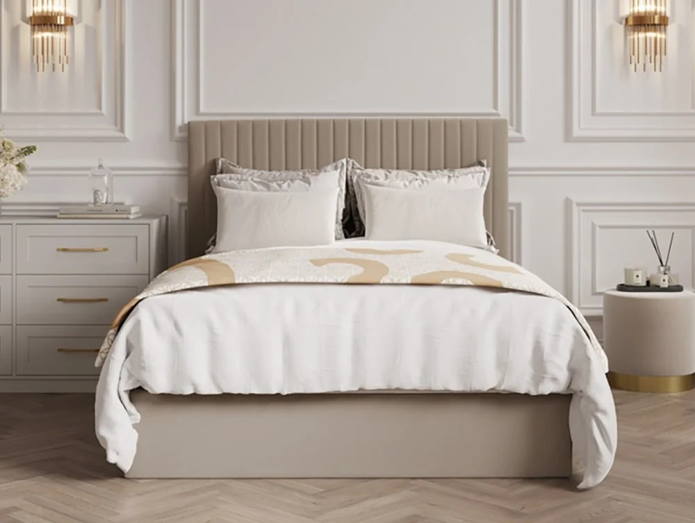 LPD LPD Berlin Tall Beige Velvet Ottoman Bed Frame