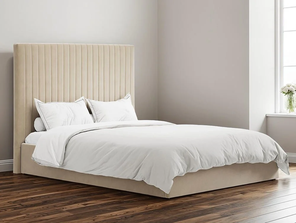 LPD LPD Berlin Tall Beige Velvet Ottoman Bed Frame