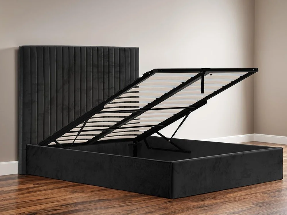 LPD LPD Berlin Tall Black Velvet Ottoman Bed Frame