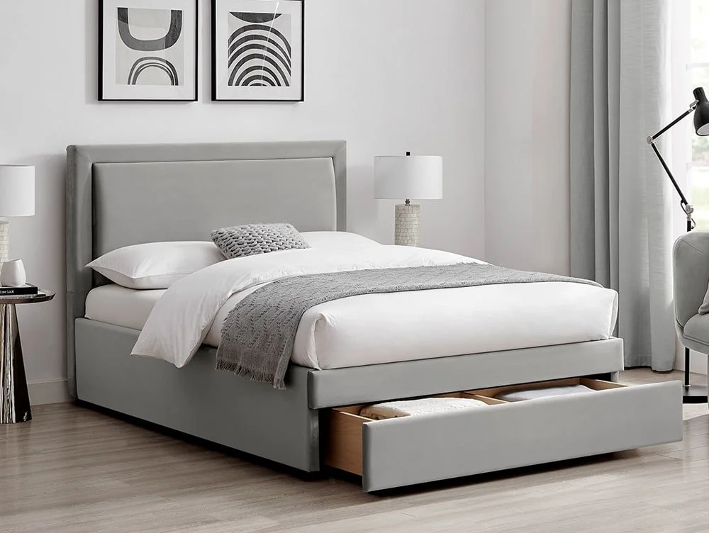 Limelight Limelight Cyra Grey Velvet 1 Drawer Storage Bed Frame