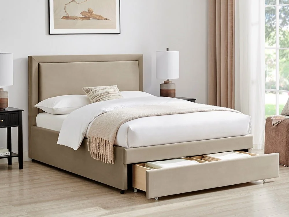 Limelight Limelight Cyra Taupe Velvet 1 Drawer Storage Bed Frame