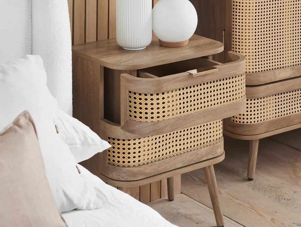 Birlea Birlea Noah Rattan and Oak 2 Drawer Bedside Table