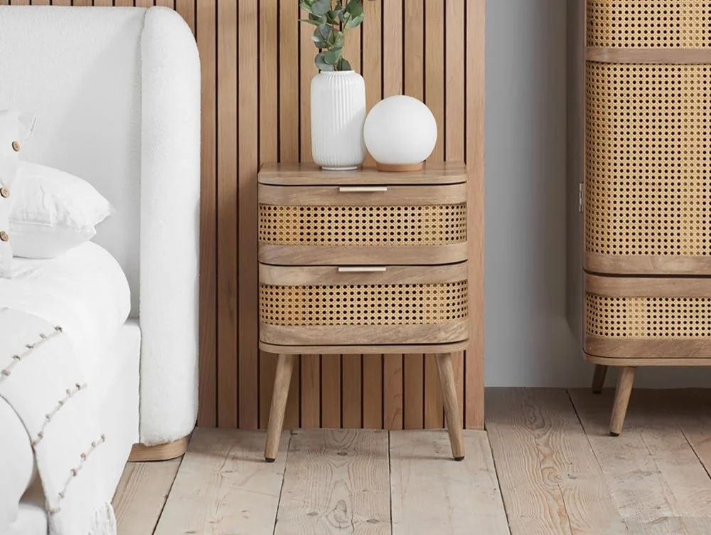 Birlea Birlea Noah Rattan and Oak 2 Drawer Bedside Table
