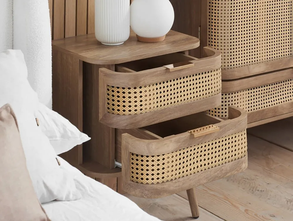 Birlea Birlea Noah Rattan and Oak 2 Drawer Bedside Table