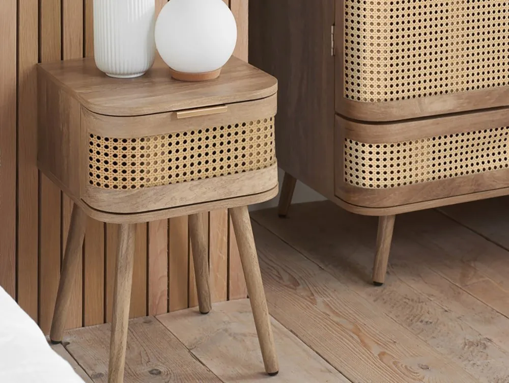 Birlea Birlea Noah Rattan and Oak 1 Drawer Bedside Table