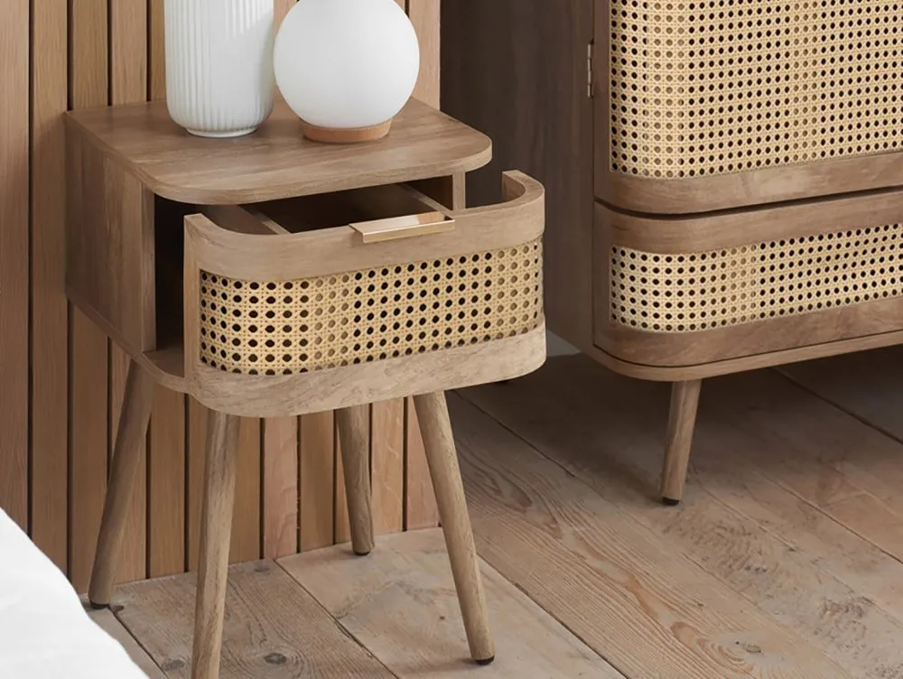 Birlea Birlea Noah Rattan and Oak 1 Drawer Bedside Table
