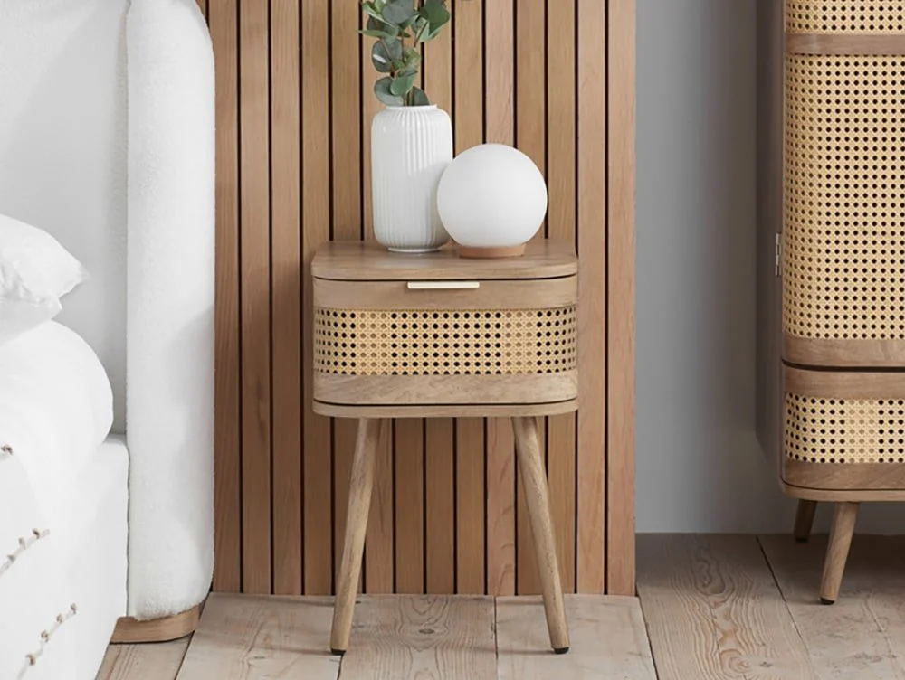 Birlea Birlea Noah Rattan and Oak 1 Drawer Bedside Table