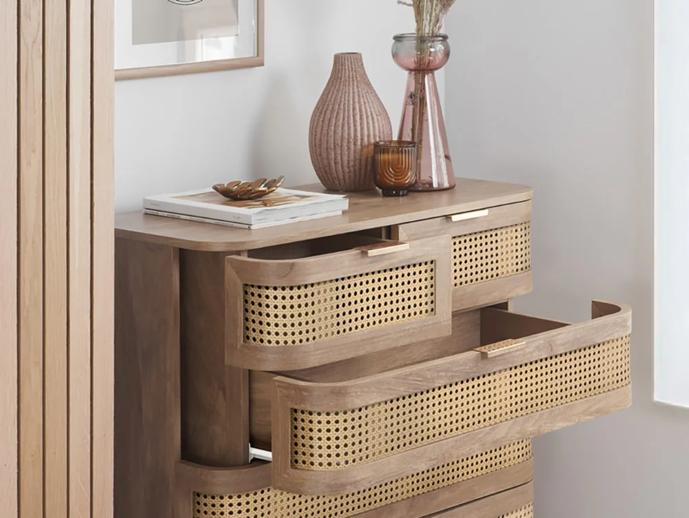 Birlea Birlea Noah Rattan and Oak 5 Drawer Chest of Drawers