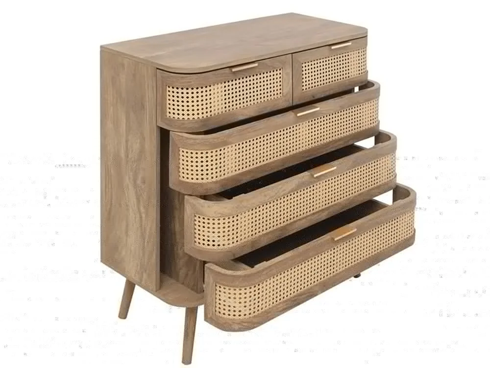Birlea Birlea Noah Rattan and Oak 5 Drawer Chest of Drawers