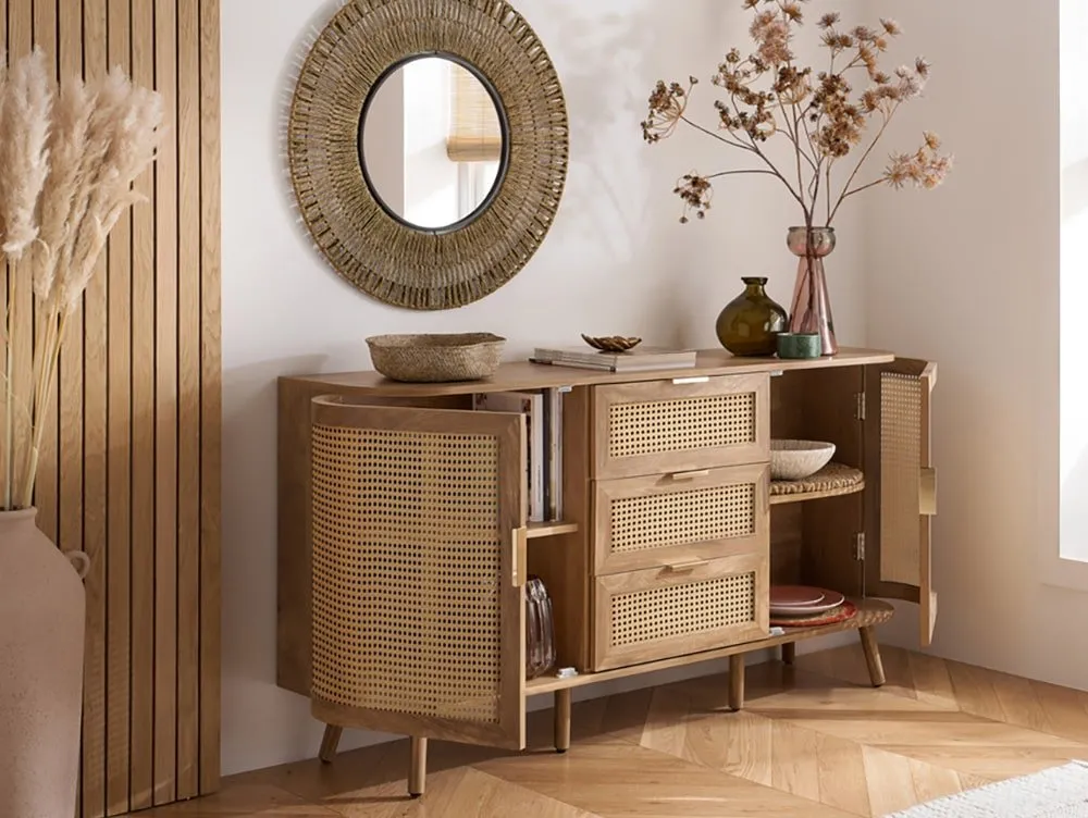 Birlea Birlea Noah Rattan and Oak 2 Door 3 Drawer Sideboard