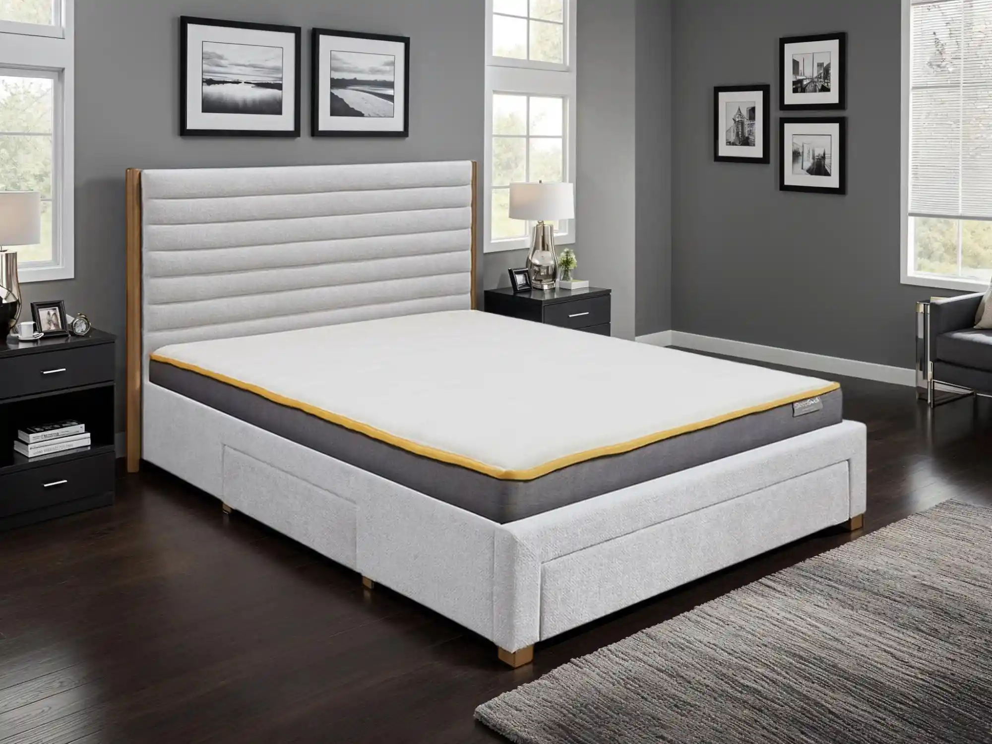 Birlea Furniture & Beds Birlea Arabella 5ft King Size Grey Fabric 3 Drawer Bed Frame