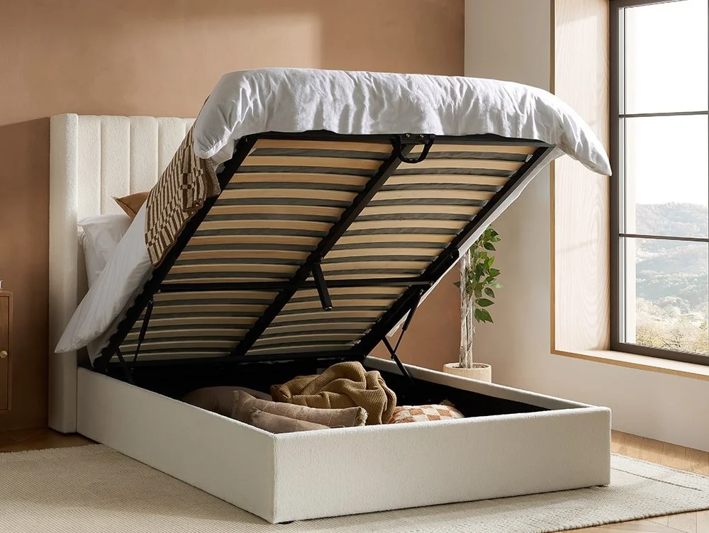ASC ASC Melody 4ft6 Double White Boucle Fabric Ottoman Bed Frame