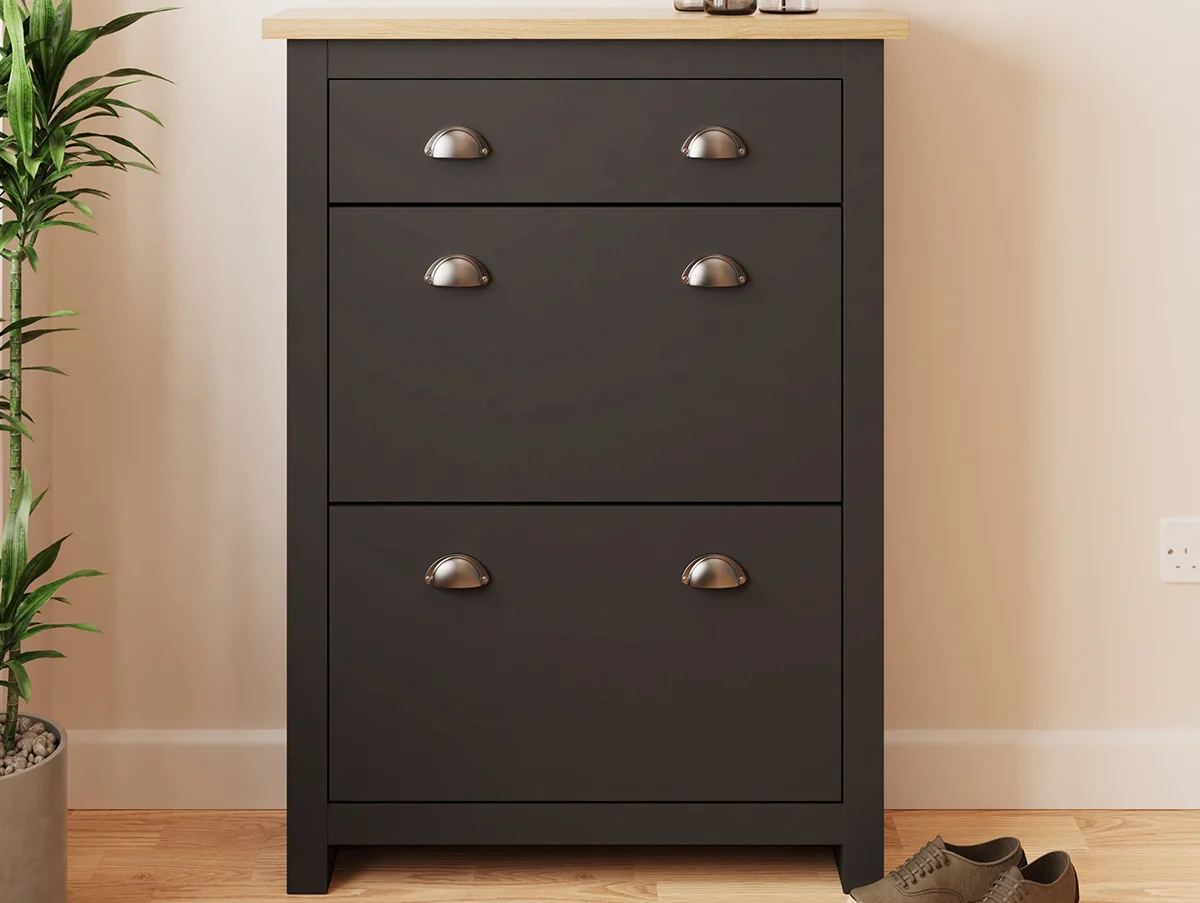 GFW GFW Lancaster Black 2 Door 1 Drawer Shoe Cabinet