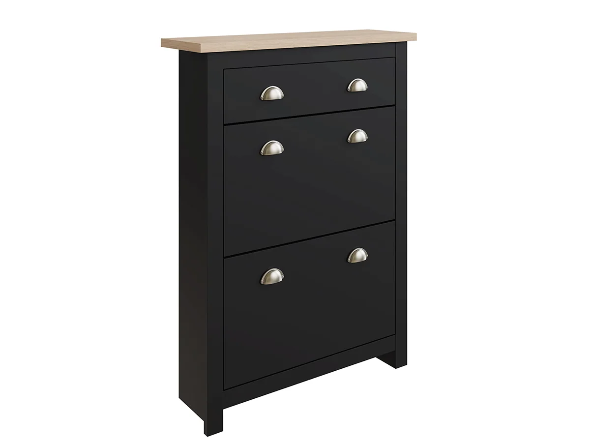 GFW GFW Lancaster Black 2 Door 1 Drawer Shoe Cabinet