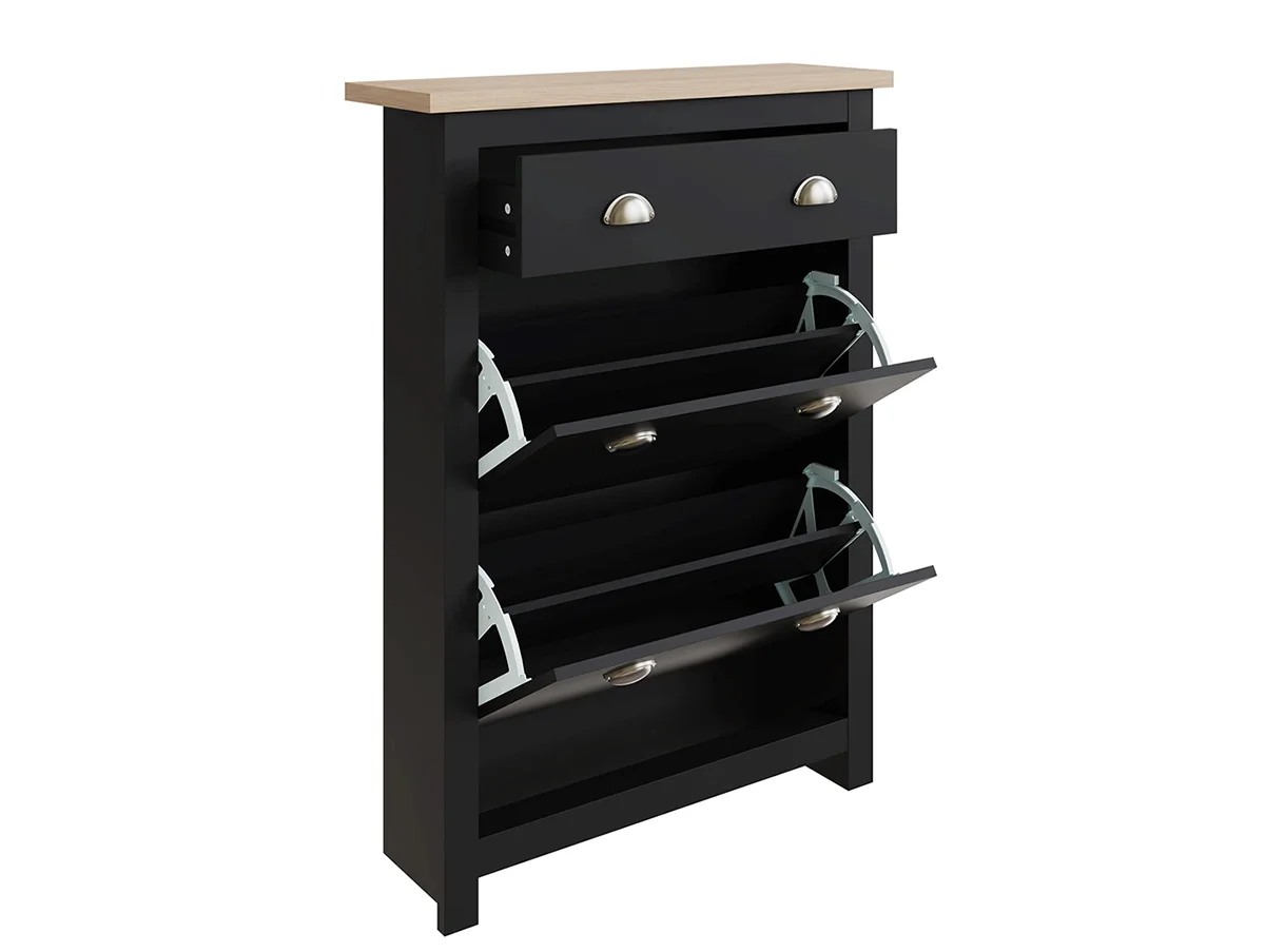 GFW GFW Lancaster Black 2 Door 1 Drawer Shoe Cabinet