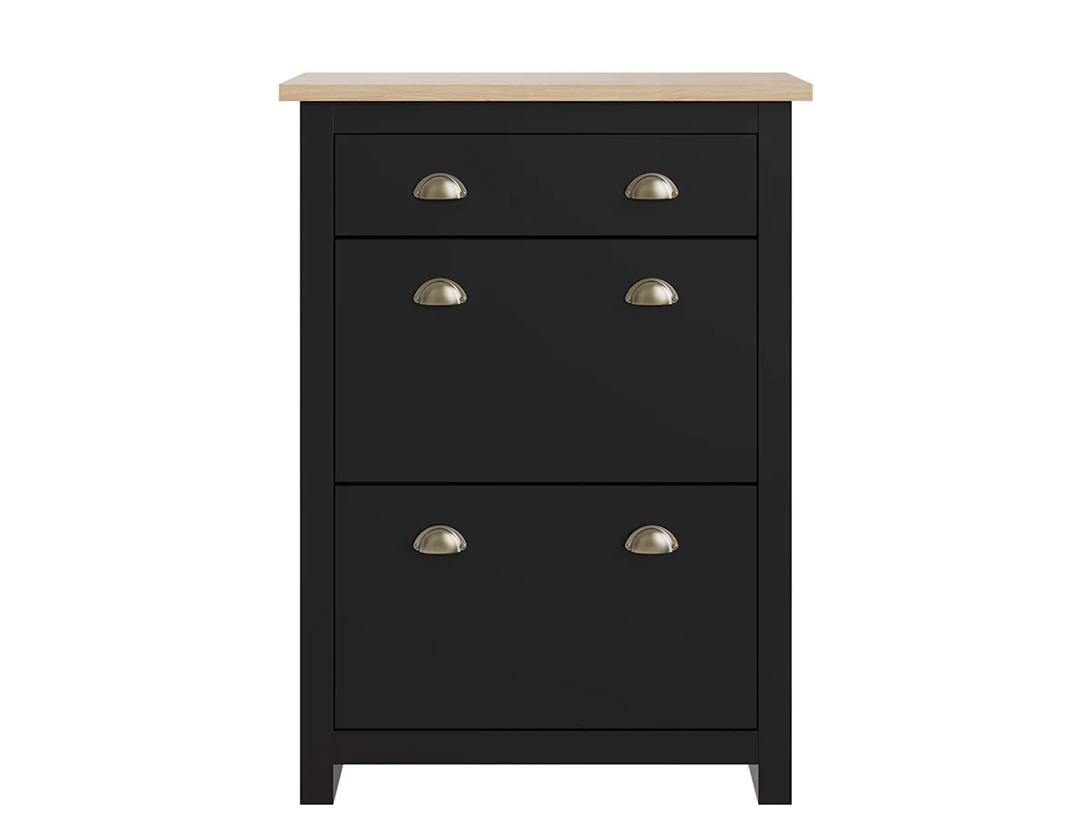 GFW GFW Lancaster Black 2 Door 1 Drawer Shoe Cabinet