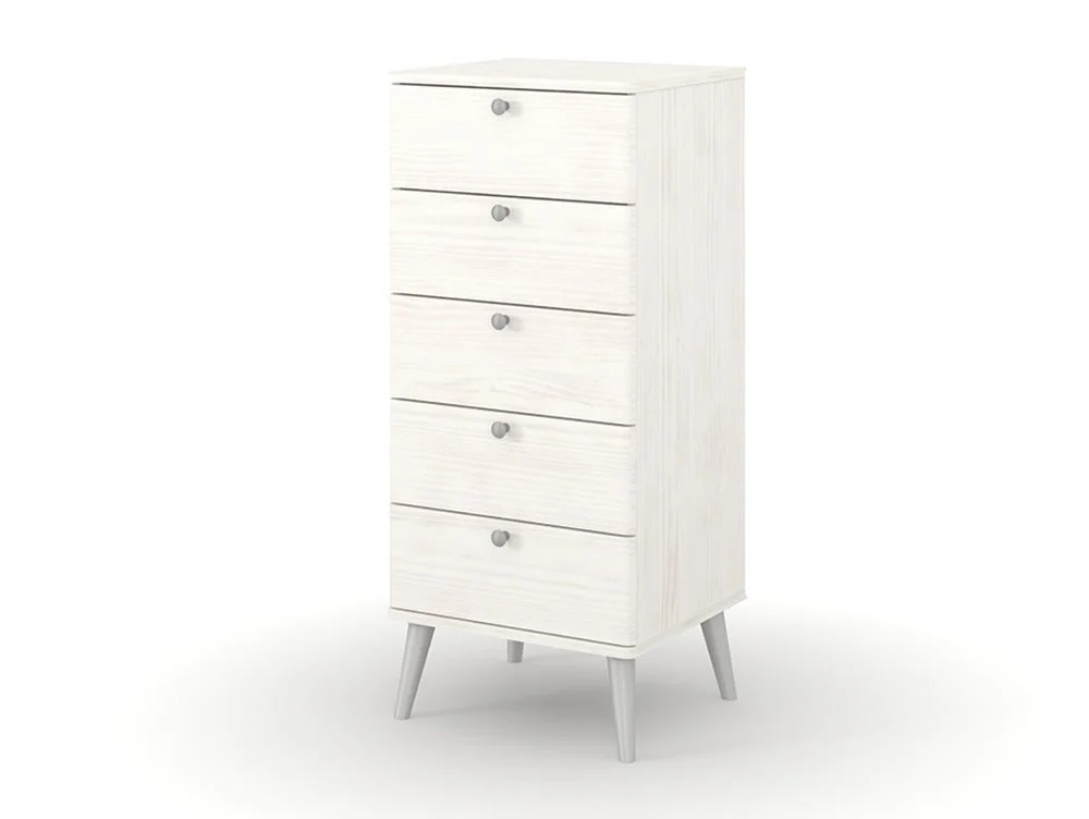 Core Core Augusta Curve White 5 Drawer Narrow Chest of Drawers