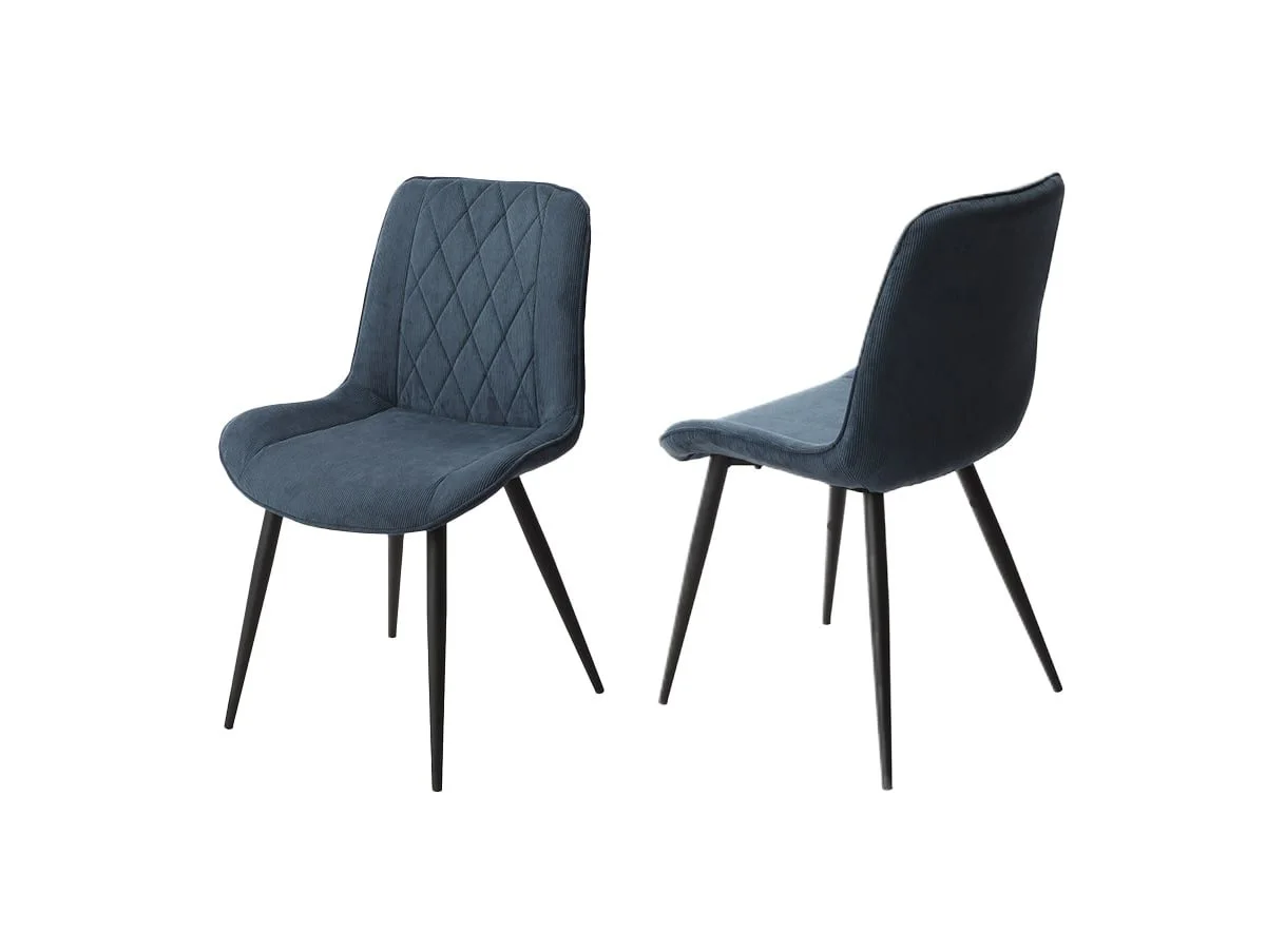 Core Core Aspen Diamond Stitch Set of 2 Blue Cord Fabric Dining Chairs