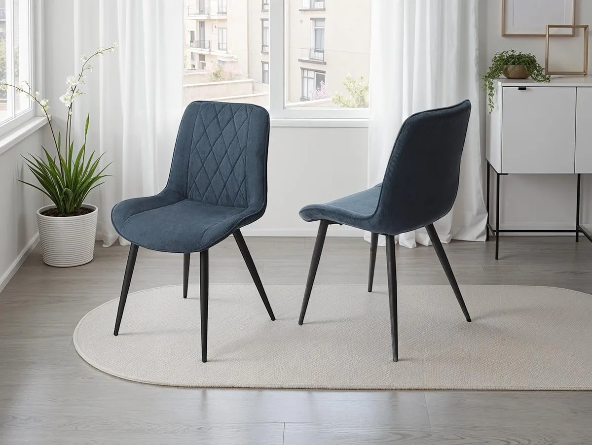 Core Core Aspen Diamond Stitch Set of 2 Blue Cord Fabric Dining Chairs