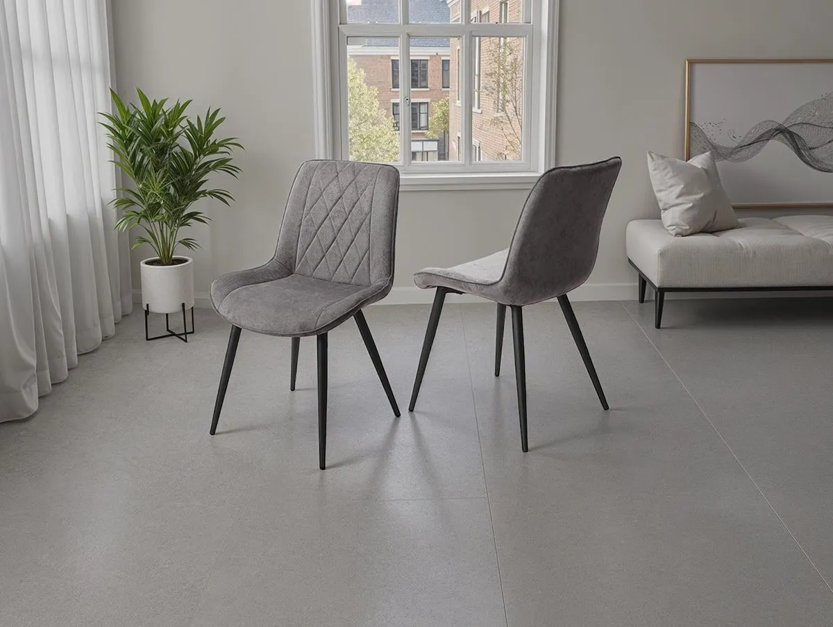 Core Core Aspen Diamond Stitch Set of 2 Grey Fabric Dining Chairs