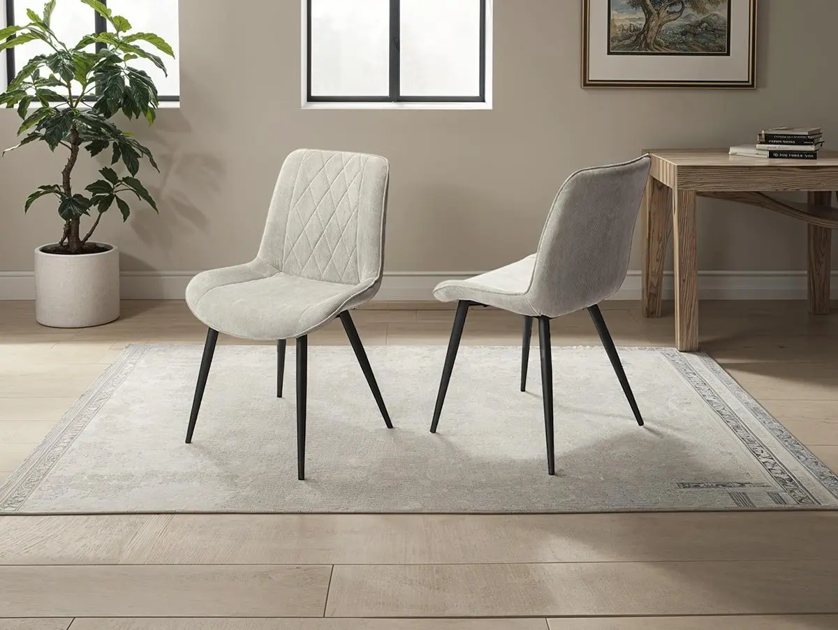 Core Core Aspen Diamond Stitch Set of 2 Grey Cord Fabric Dining Chairs