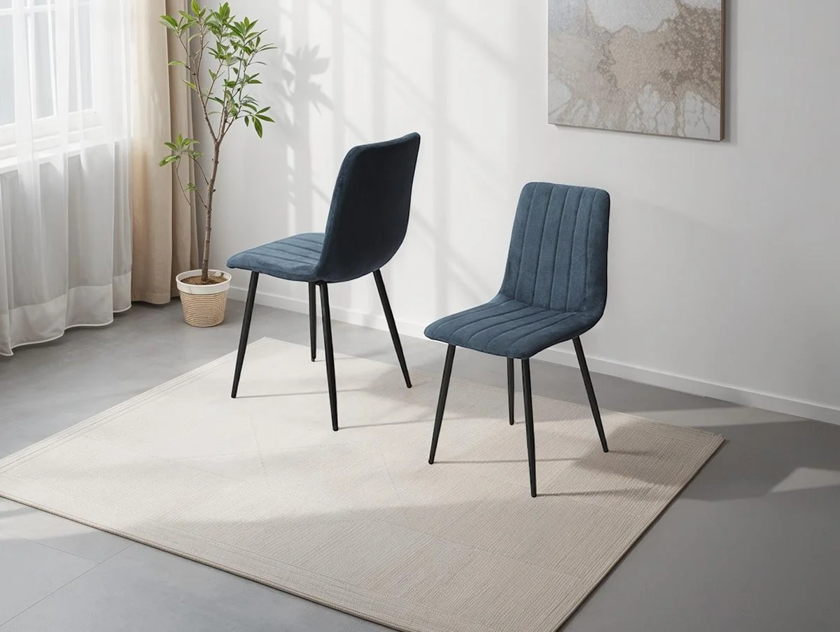 Core Products Core Aspen Straight Stitch Set of 2 Blue Cord Fabric Dining Chairs