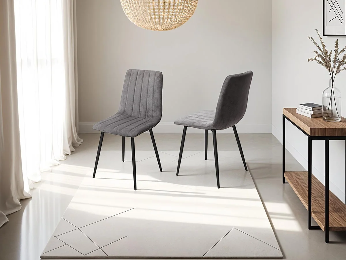 Core Core Aspen Straight Stitch Set of 2 Grey Cord Fabric Dining Chairs