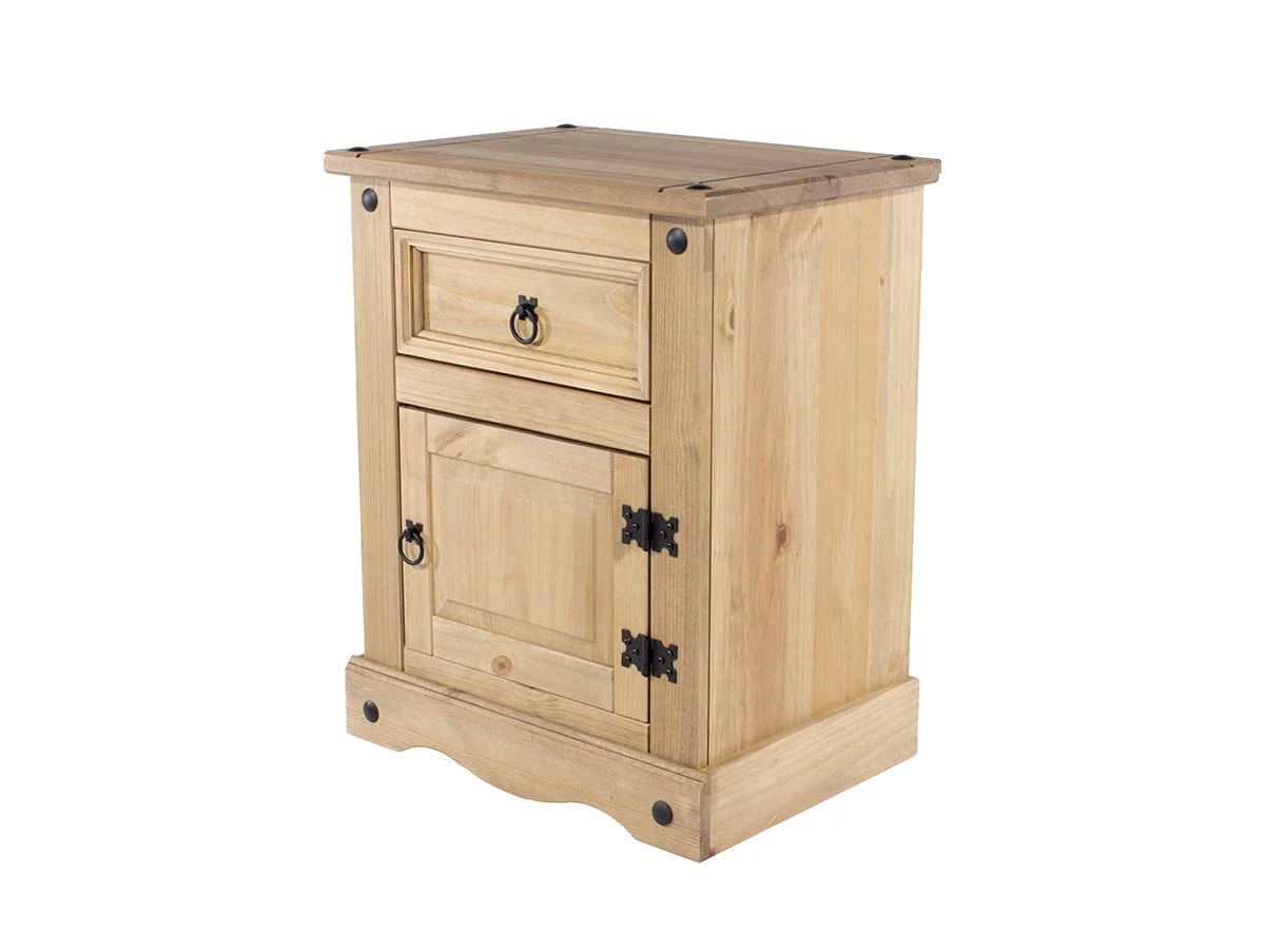 Core Core Corona 1 Drawer 1 Door Waxed Pine Wooden Bedside Table