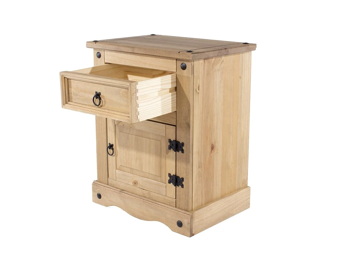 Core Core Corona 1 Drawer 1 Door Waxed Pine Wooden Bedside Table