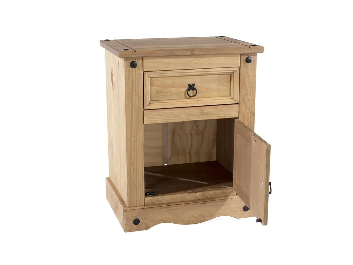 Core Core Corona 1 Drawer 1 Door Waxed Pine Wooden Bedside Table