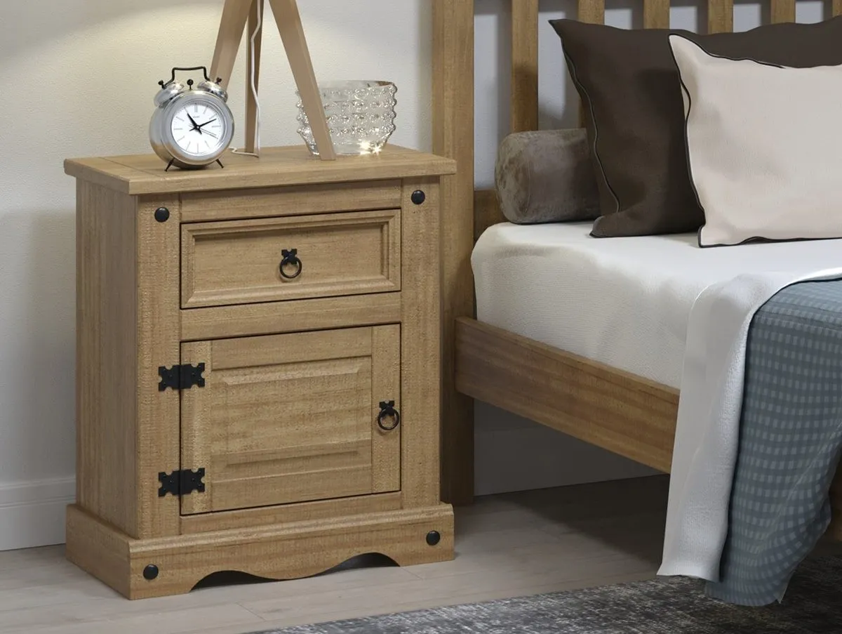 Core Core Corona 1 Drawer 1 Door Waxed Pine Wooden Bedside Table