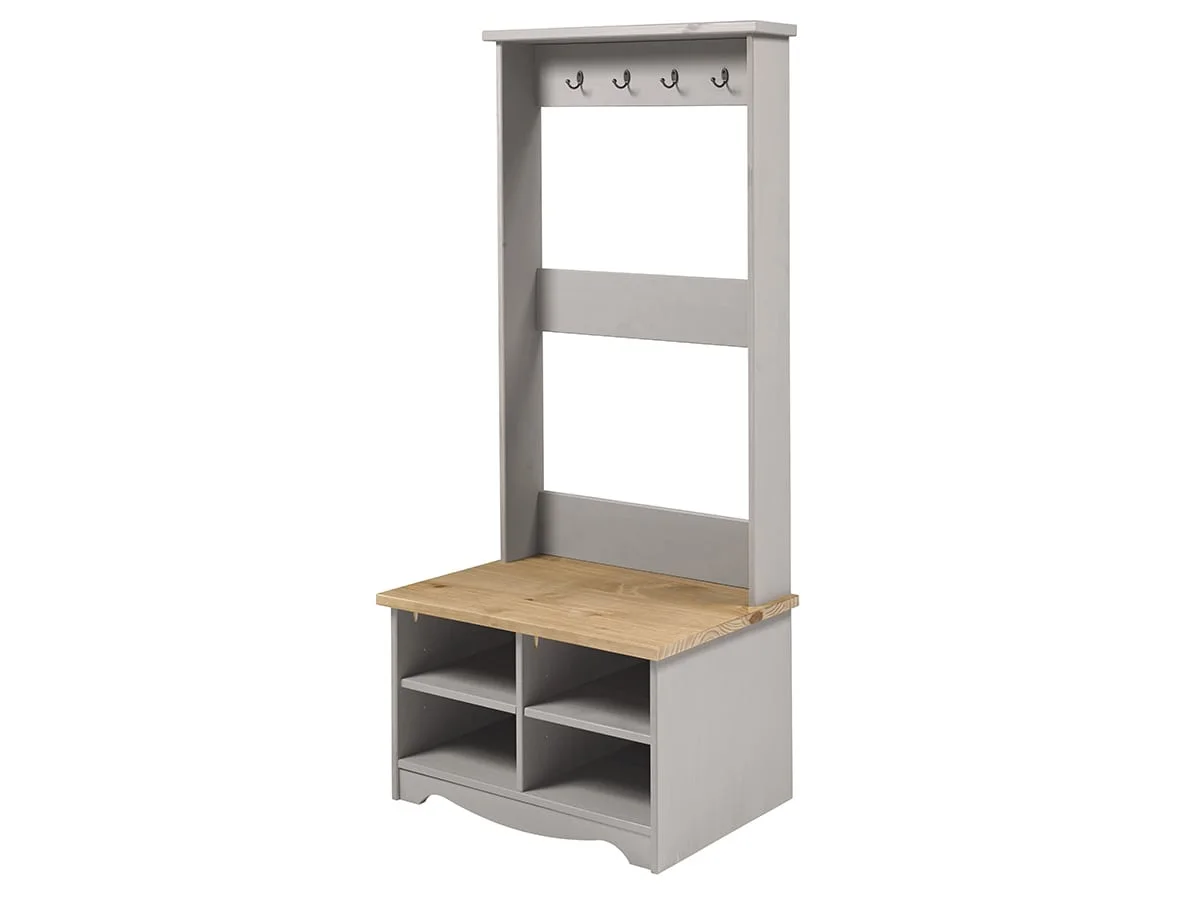 Core Core Corona Grey and Waxed Pine 2 Tier Shoe Bench With Hat & Coat Rack