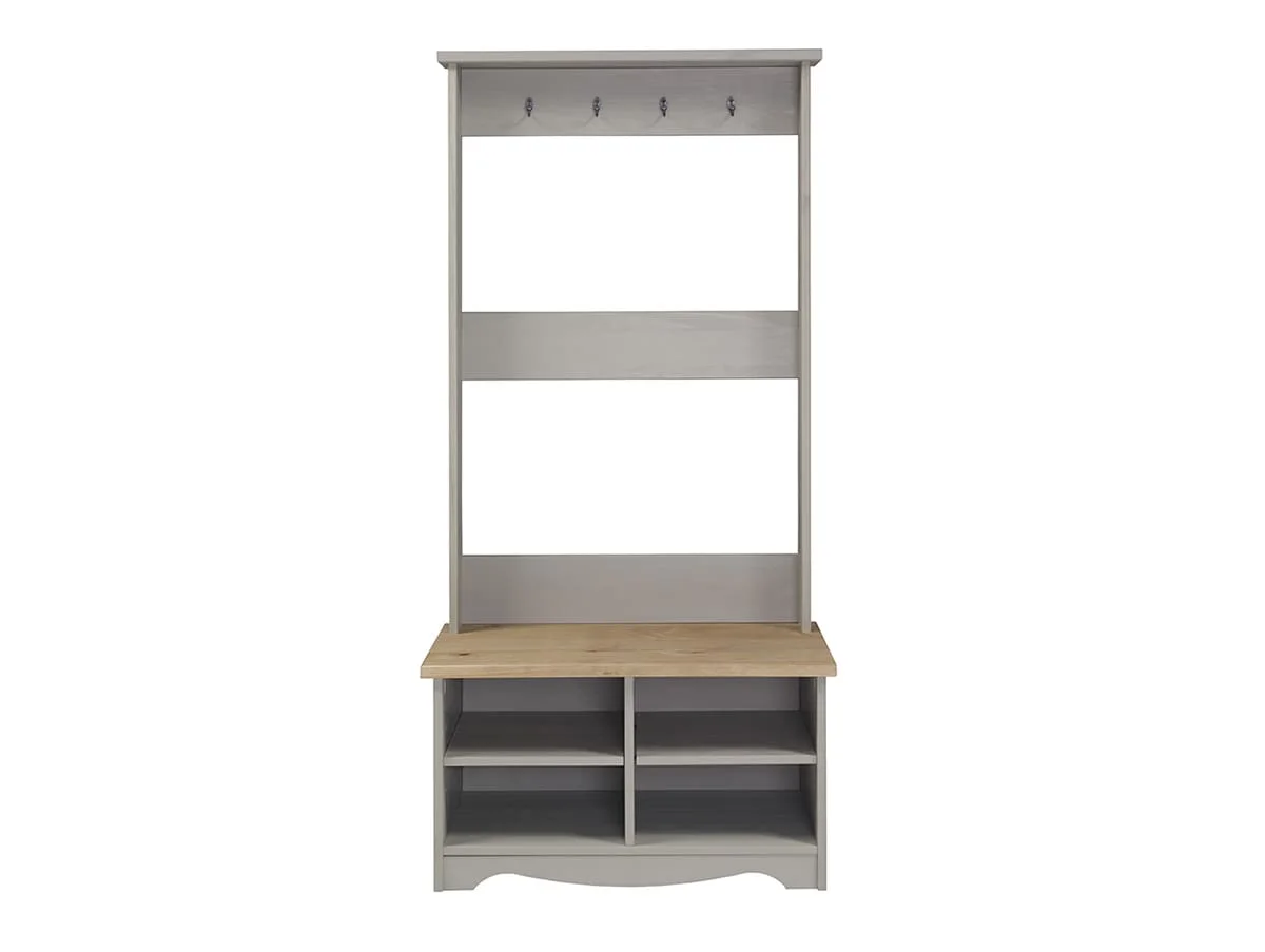 Core Core Corona Grey and Waxed Pine 2 Tier Shoe Bench With Hat & Coat Rack