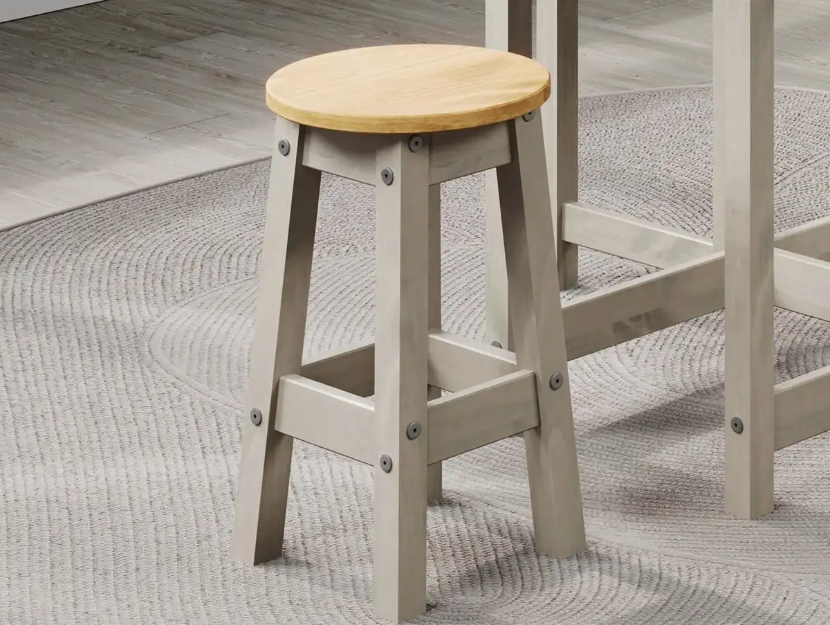 Core Core Corona Grey and Waxed Pine Set of 2 Low Round Breakfast Stools