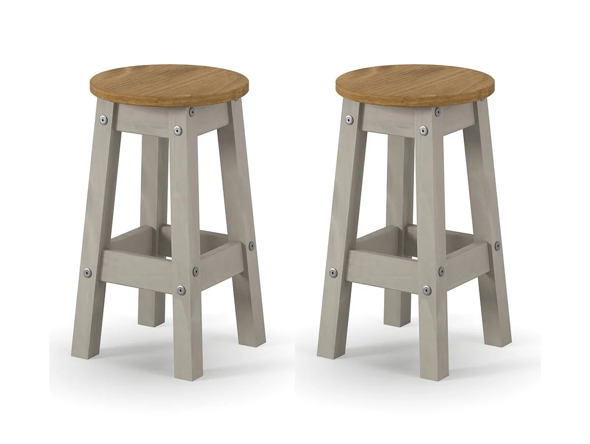 Core Core Corona Grey and Waxed Pine Set of 2 Low Round Breakfast Stools