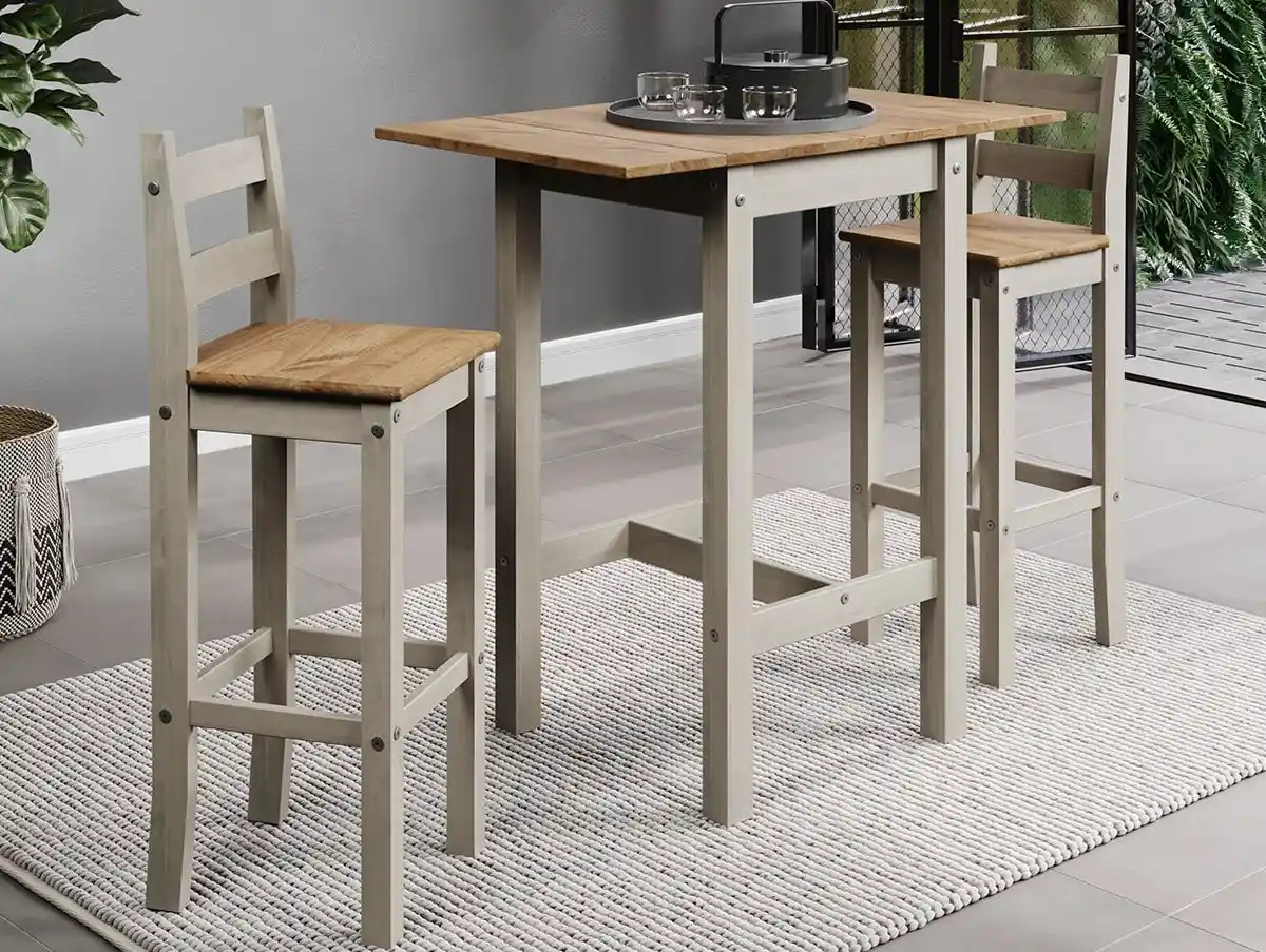 Core Core Corona Grey and Waxed Pine Drop Leaf Dining Table and Chairs Set