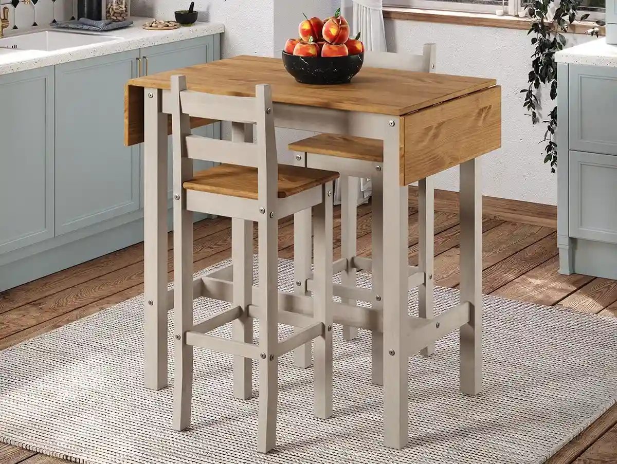 Core Core Corona Grey and Waxed Pine Drop Leaf Dining Table and Chairs Set