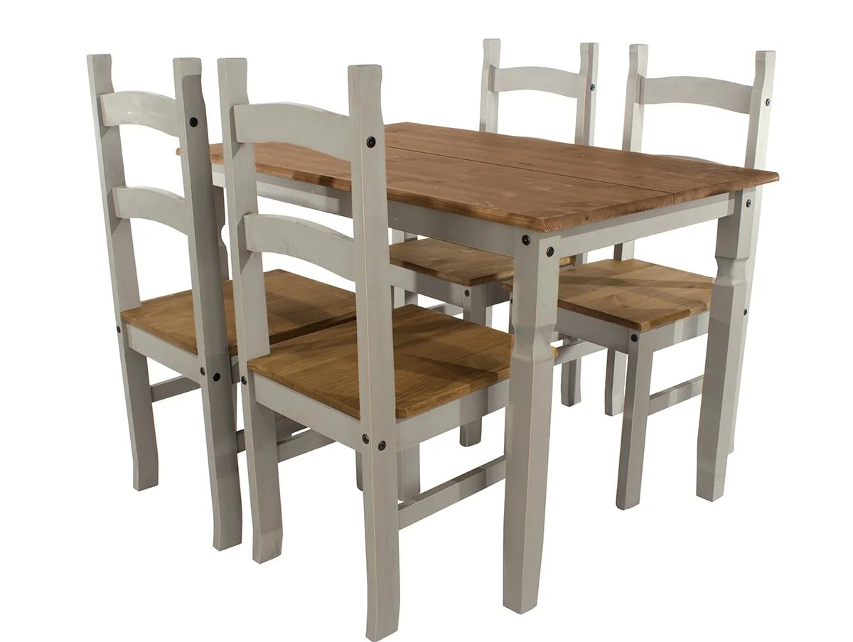 Core Core Corona Grey and Waxed Pine Rectangular Dining Table and Chairs Set