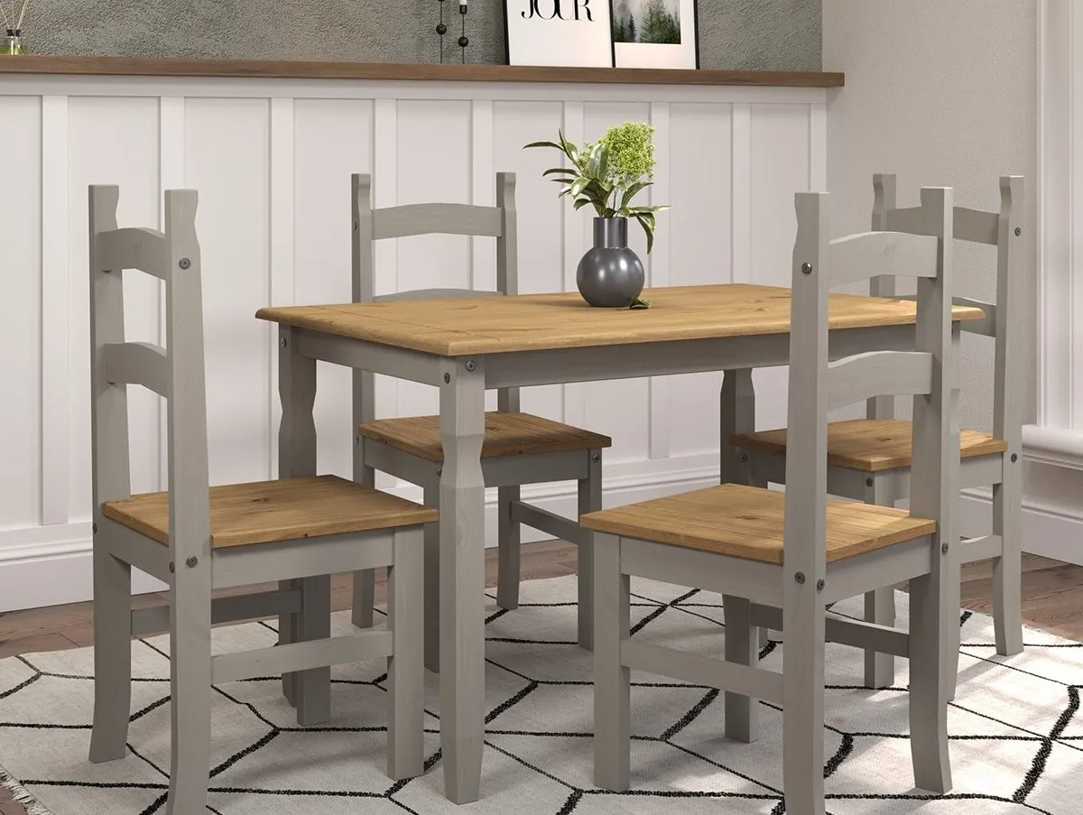 Core Core Corona Grey and Waxed Pine Rectangular Dining Table and Chairs Set