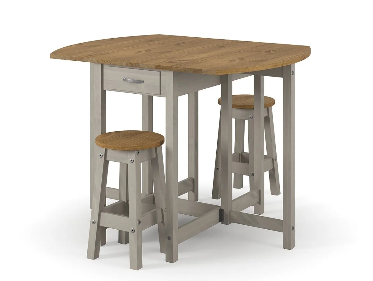 Core Core Corona Grey and Waxed Pine Oval Drop leaf Dining Table & 2 Stool Set