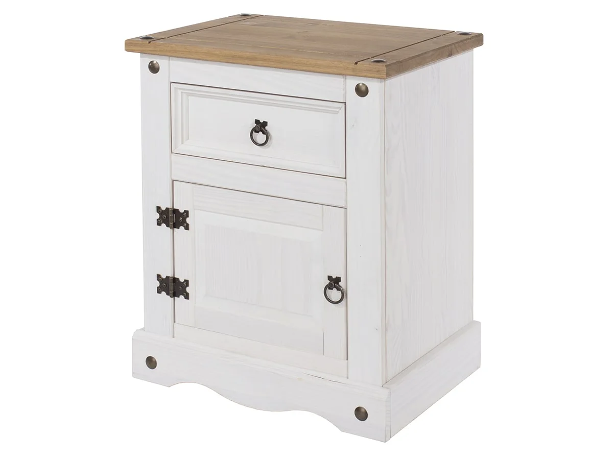Core Products Core Corona White Wax 1 Door 1 Drawer Bedside Table