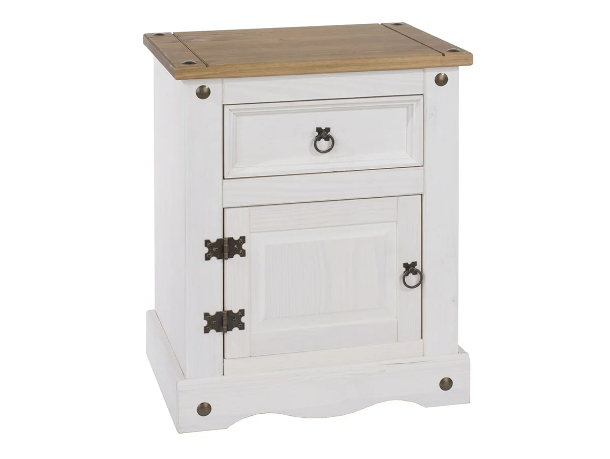 Core Products Core Corona White Wax 1 Door 1 Drawer Bedside Table