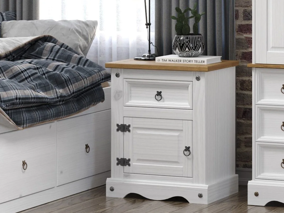 Core Products Core Corona White Wax 1 Door 1 Drawer Bedside Table