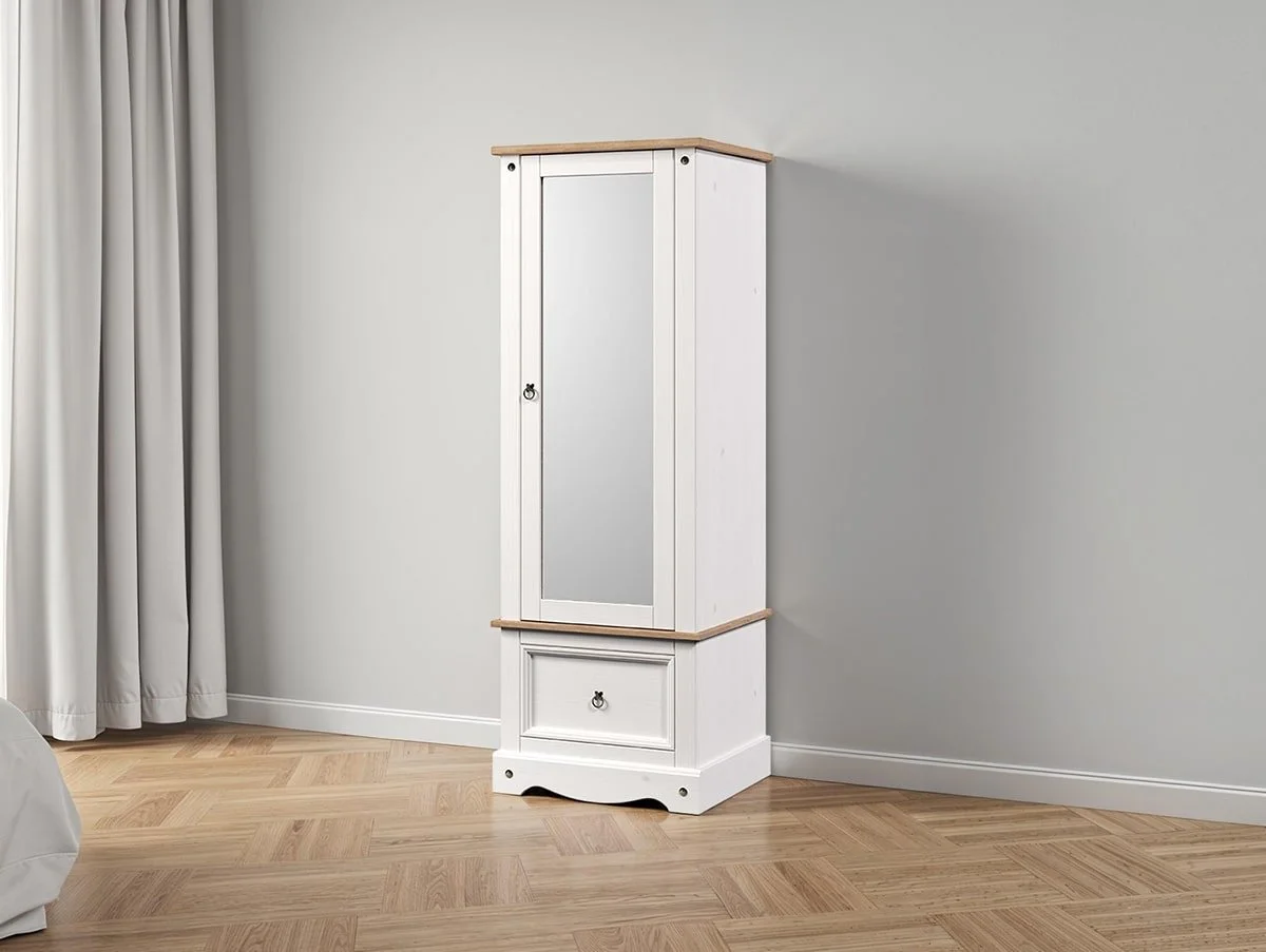 Core Core Corona White Wax Mirrored Door Wardrobe