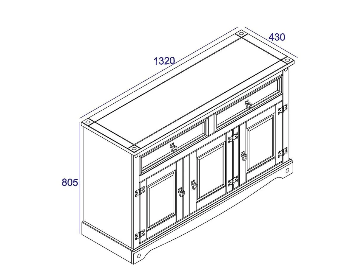 Core Core Corona White Wax 3 door 2 Drawer Sideboard