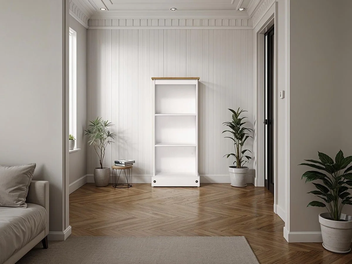 Core Products Core Corona White Wax Wooden Low Bookcase