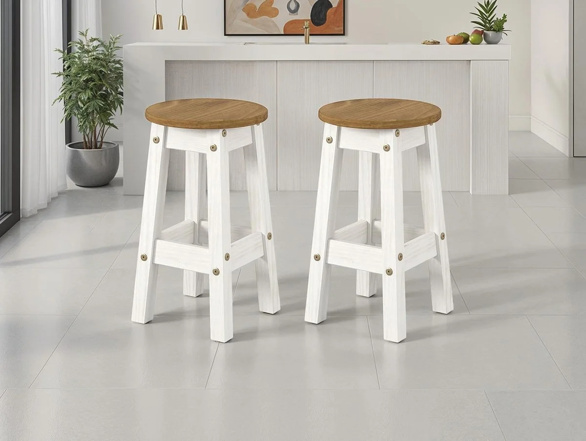 Core Core Corona White Wooden Set of 2 Low Dining Stools