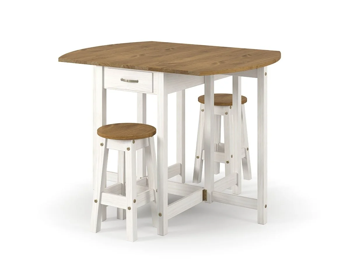 Core Core Corona White Oval Breakfast Drop Leaf Table and 2 Stools Set